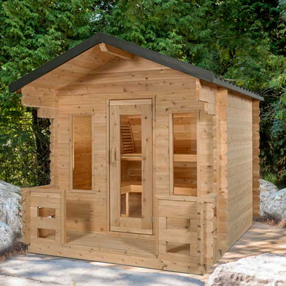 LeisureCraft CT Georgian Cabin Wood-Burning Sauna with Porch – CTC88PW