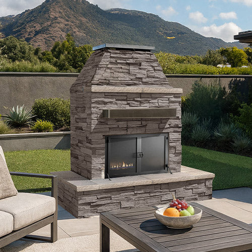 Cal Flame Key West – Modern Outdoor Gas Fireplace w/ Wrap-Around Mantel