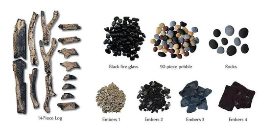 Amantii RUSTIC-14 Piece Log Set with Deluxe Media - logs. stones, pebbles, blk fire glass, embers-DESIGN-MEDIA-RUSTIC-14PCE