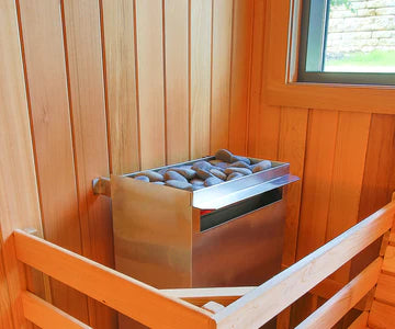 Image of Scandia Electric Barrel Sauna with Canopy - 6'W x 6'D x 6'H - Wood - BS66-C