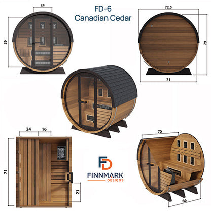 Finnmark FD-6 Cedar Combination Barrel Sauna – 6x6 Outdoor Infrared & Traditional