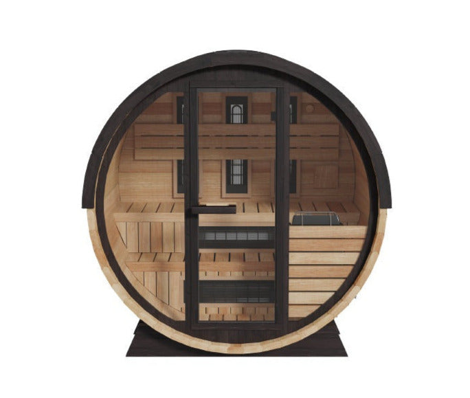 Finnmark FD-7 Thermo-Aspen Combination Barrel Sauna – 6x6 Outdoor Infrared & Traditional