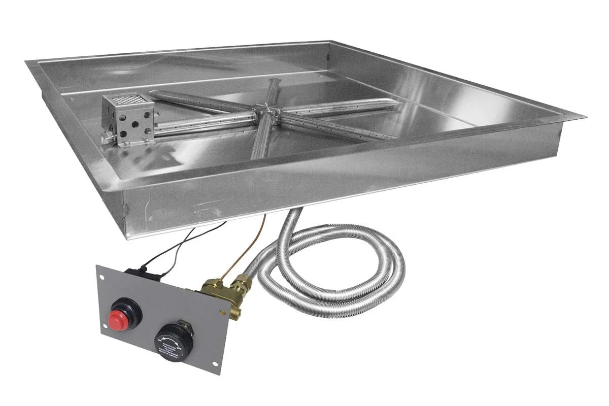 Firegear 26" Square Drop-In Thermocouple Piloted Safety Ignition Fire Pit w/22" Stainless Steel Burner - Natural Gas - FPB-26SBS22TPSI-N