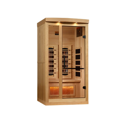 Golden Designs 1-2-Person Full Spectrum PureTech™ Near Zero EMF FAR Infrared Sauna with Himalayan Salt Bar