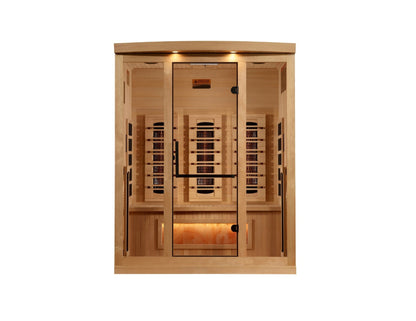 Golden Designs 3-Person Full Spectrum PureTech™ Near Zero EMF FAR Infrared Sauna with Himalayan Salt Bar