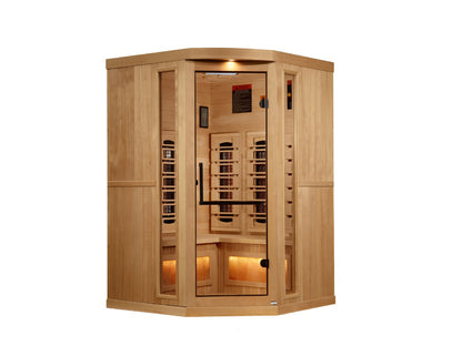 Golden Designs 3-Person Corner Full Spectrum PureTech™ Near Zero EMF FAR Infrared Sauna with Himalayan Salt Bar