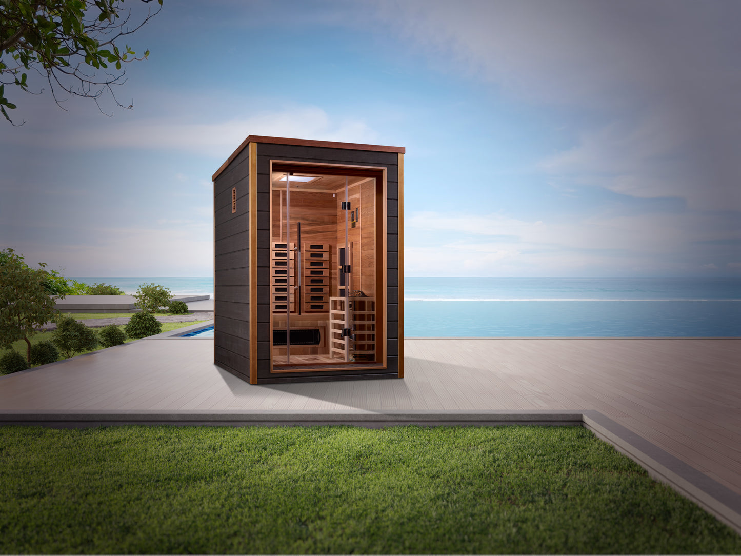 Golden Designs Nora 2 Person Hybrid (PureTech™ Full Spectrum IR or Traditional Stove) Outdoor Sauna