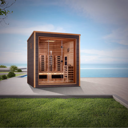 Golden Designs Visby 3 Person Hybrid (PureTech™ Full Spectrum IR or Traditional Stove) Outdoor Sauna