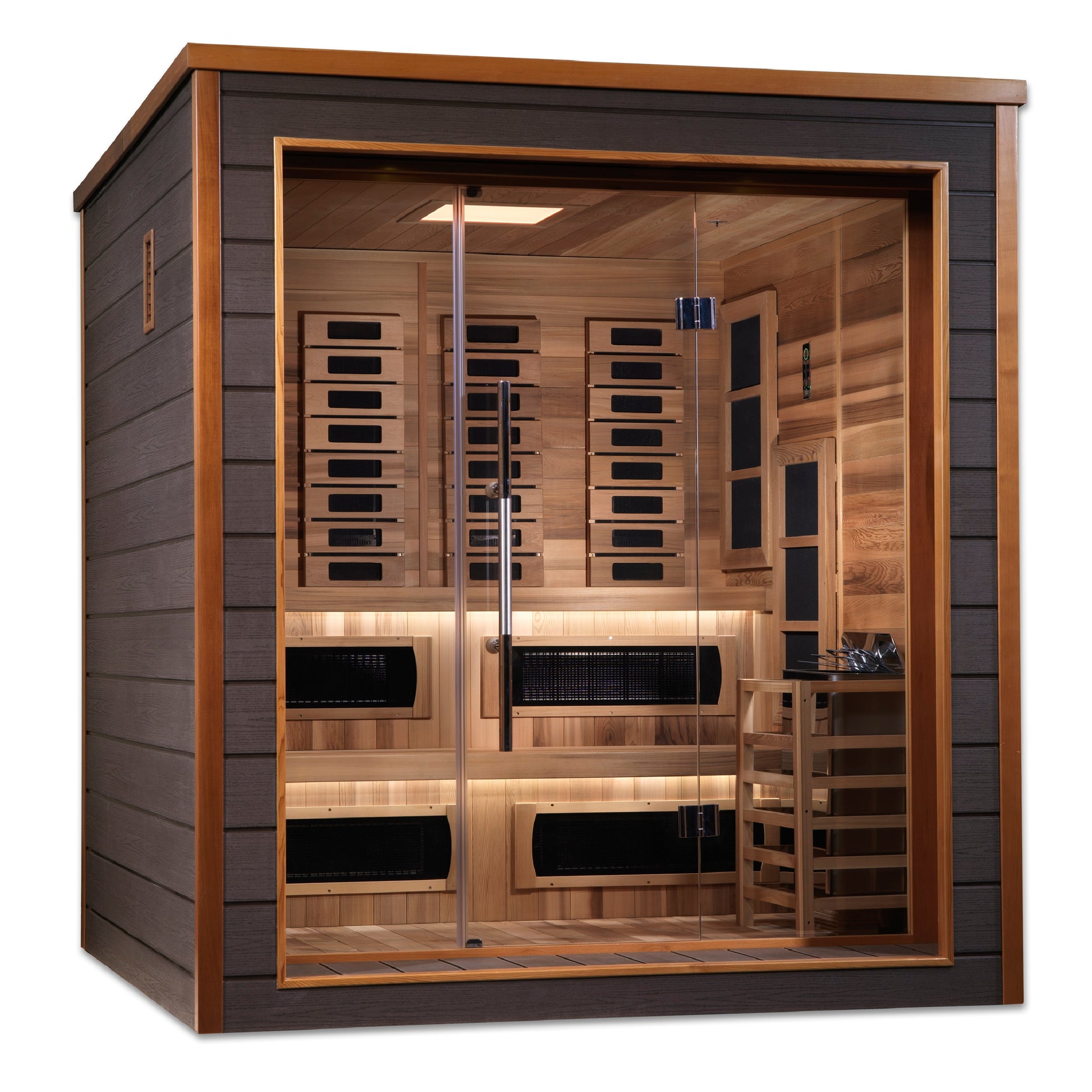 Golden Designs Karlstad 6 Person Hybrid (PureTech™ Full Spectrum IR or Traditional Stove) Outdoor Sauna