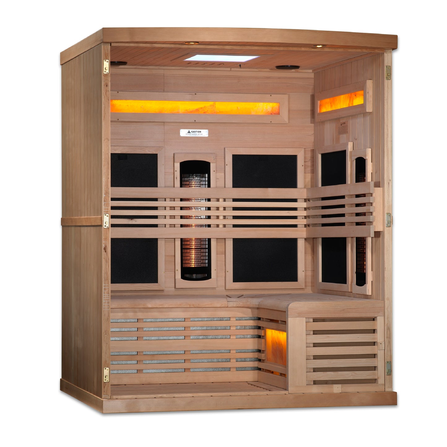 Golden Designs 3-Person Full Spectrum PureTech™ Near Zero EMF FAR Infrared Sauna with Himalayan Salt Bar GDI-8230-01