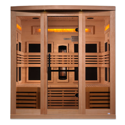 Golden Designs 6-Person Full Spectrum PureTech™ Near Zero EMF FAR Infrared Sauna with Himalayan Salt Bar