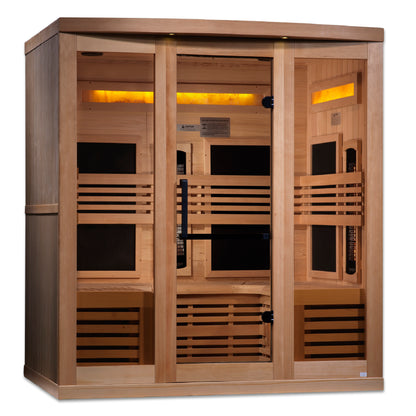 Golden Designs 6-Person Full Spectrum PureTech™ Near Zero EMF FAR Infrared Sauna with Himalayan Salt Bar