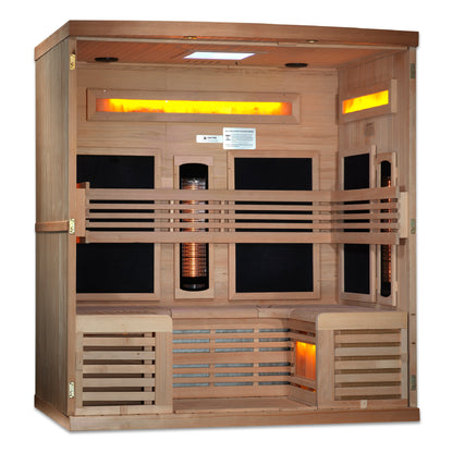 Golden Designs 6-Person Full Spectrum PureTech™ Near Zero EMF FAR Infrared Sauna with Himalayan Salt Bar