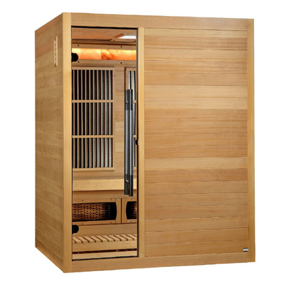 Golden Designs 2025 Soria 3-Person Hybrid Sauna (Indoor), Full Spectrum and Harvia Traditional Stove