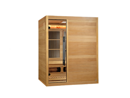 Golden Designs 2025 Soria 3-Person Hybrid Sauna (Indoor), Full Spectrum and Harvia Traditional Stove