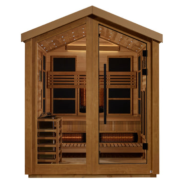 Golden Designs Saunas Golden Designs Loviisa 3 Person Hybrid (PureTech™ Full Spectrum IR or Traditional Stove) Outdoor Sauna (GDI-8523-04) - Canadian Red Cedar Interior, Black Finish-GDI-8523-04