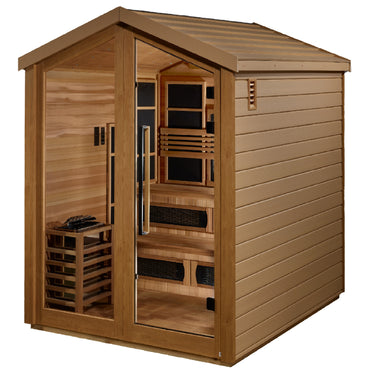 Golden Designs Saunas Golden Designs Kaskinen 6 Person Hybrid (PureTech™ Full Spectrum IR or Traditional Stove) Outdoor Sauna (GDI-8526-04) - Canadian Red Cedar Interior, Black Finish-GDI-8526-04