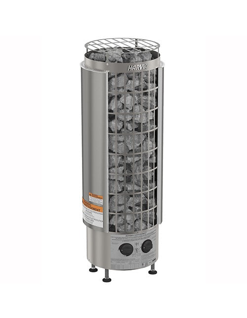 Harvia Cilindro Half Series 8kW Stainless Steel Sauna Heater at 240V 1PH with Built-In Time and Temperature Controls