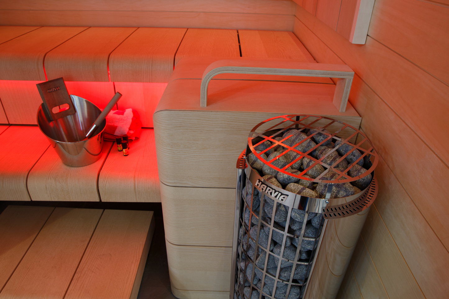 Harvia Cilindro Half Series 8kW Stainless Steel Sauna Heater at 240V 1PH with Built-In Time and Temperature Controls