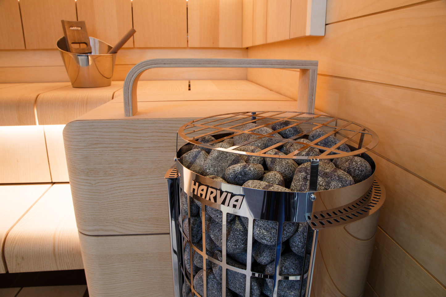 Harvia Cilindro Half Series 8kW Stainless Steel Sauna Heater at 240V 1PH with Built-In Time and Temperature Controls