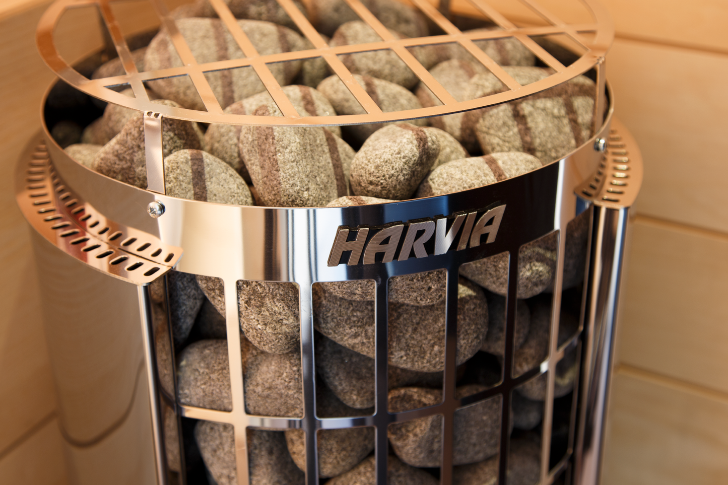 Harvia Cilindro Half Series 8kW Stainless Steel Sauna Heater at 240V 1PH with Built-In Time and Temperature Controls