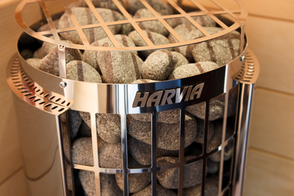 Harvia Cilindro Half Series 8kW Stainless Steel Sauna Heater at 240V 1PH with Built-In Time and Temperature Controls