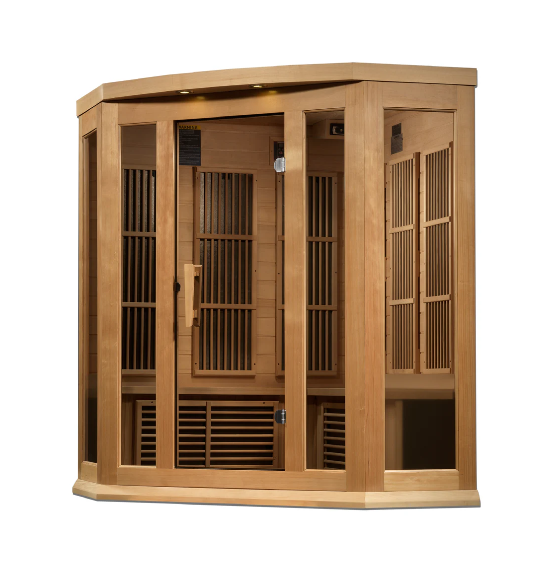 Maxxus K-Series 3-Person Corner Near Zero EMF FAR Infrared Sauna – Hemlock