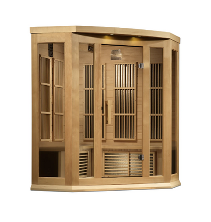 Maxxus K-Series 3-Person Corner Near Zero EMF FAR Infrared Sauna – Hemlock