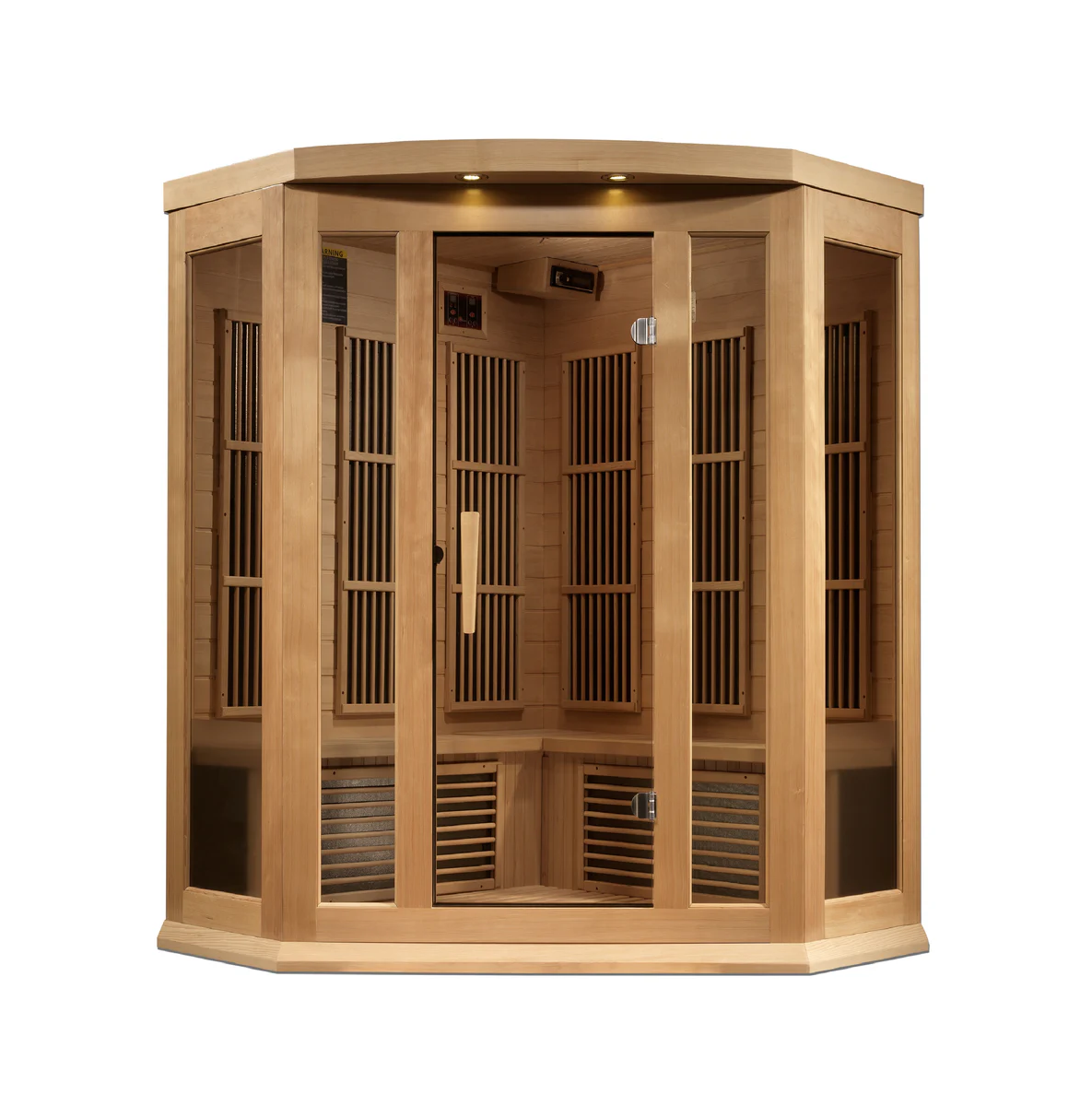 Maxxus K-Series 3-Person Corner Near Zero EMF FAR Infrared Sauna – Hemlock