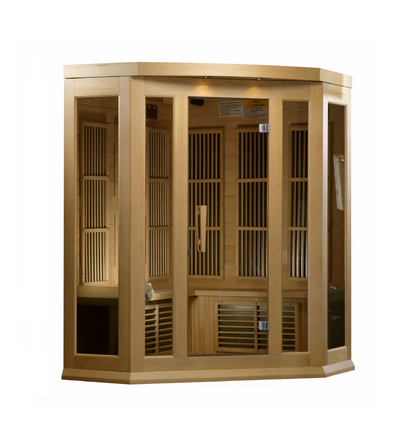 Maxxus K-Series 3-Person Corner Low EMF FAR Infrared Sauna – Hemlock