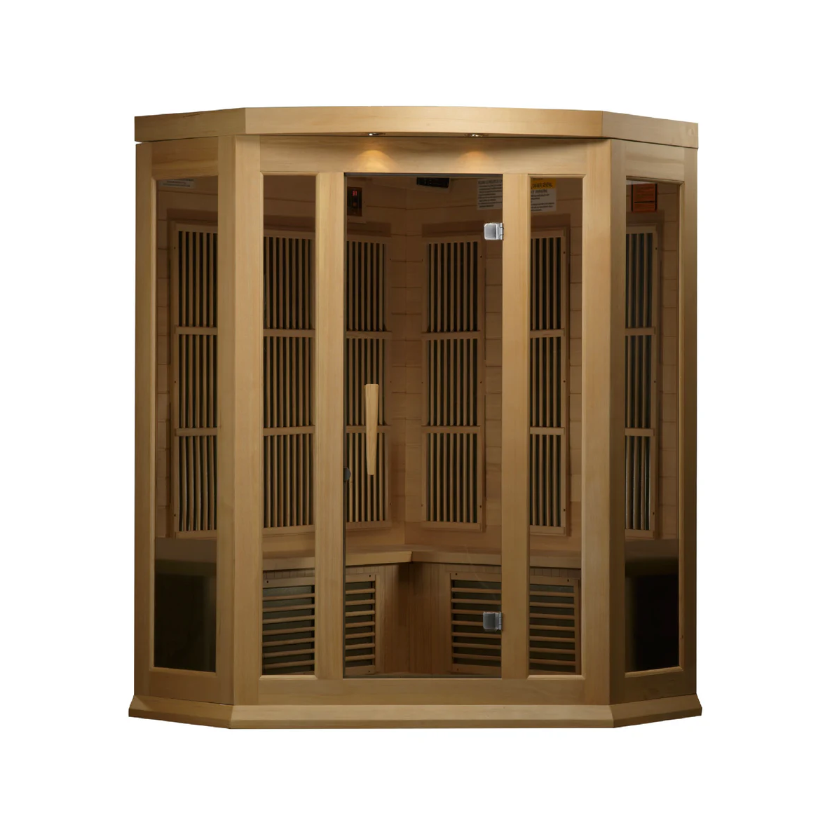 Maxxus K-Series 3-Person Corner Low EMF FAR Infrared Sauna – Hemlock
