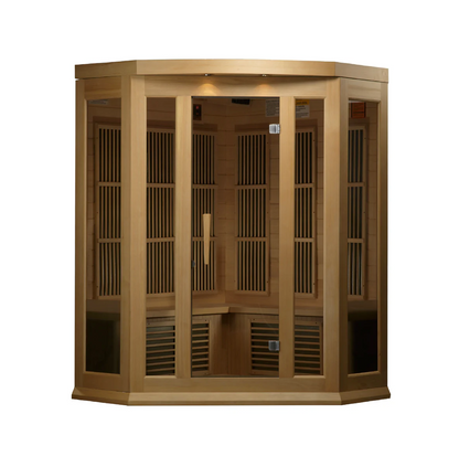 Maxxus K-Series 3-Person Corner Low EMF FAR Infrared Sauna – Hemlock