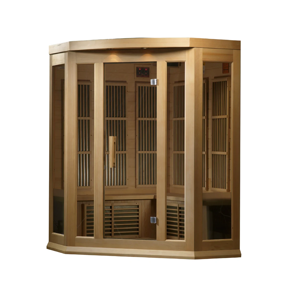 Maxxus K-Series 3-Person Corner Low EMF FAR Infrared Sauna – Hemlock