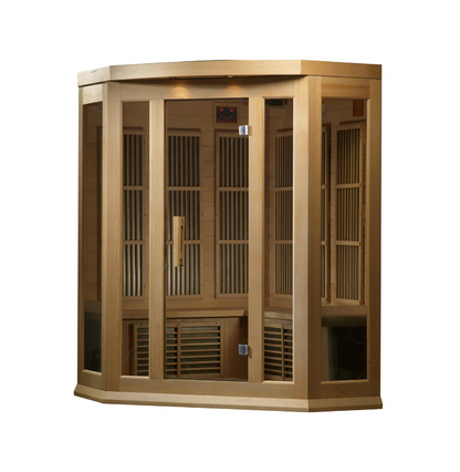 Maxxus K-Series 3-Person Corner Low EMF FAR Infrared Sauna – Hemlock