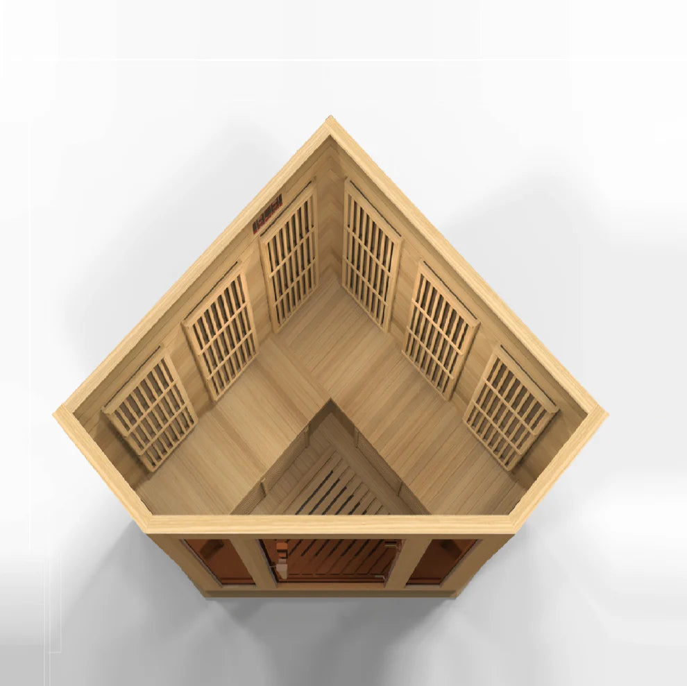 Maxxus K-Series 3-Person Corner Low EMF FAR Infrared Sauna – Hemlock