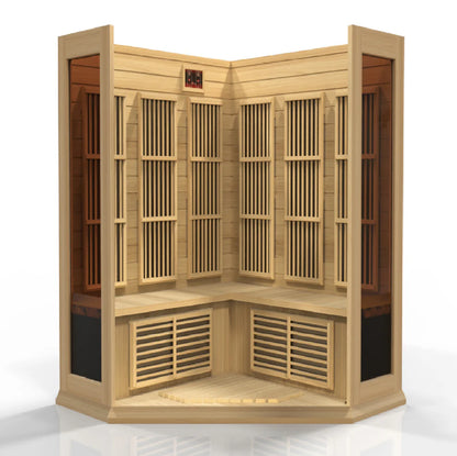 Maxxus K-Series 3-Person Corner Low EMF FAR Infrared Sauna – Hemlock