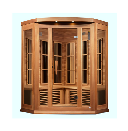 Maxxus 3-Person Corner Near Zero EMF FAR Infrared Sauna – Red Cedar