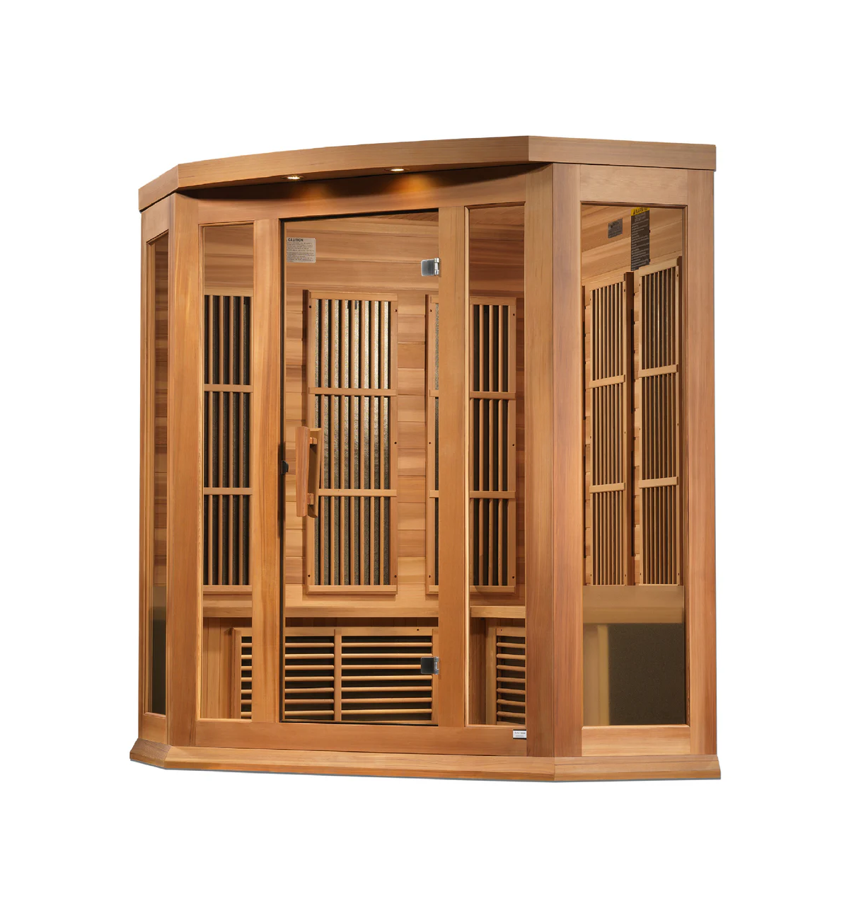 Maxxus 3-Person Corner Near Zero EMF FAR Infrared Sauna – Red Cedar