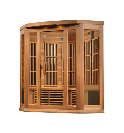 Maxxus 3-Person Corner Near Zero EMF FAR Infrared Sauna – Red Cedar