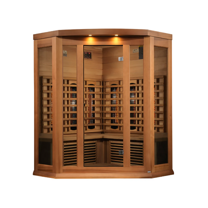 Maxxus 3-Person Corner Full Spectrum Near Zero EMF FAR Infrared Sauna – Red Cedar