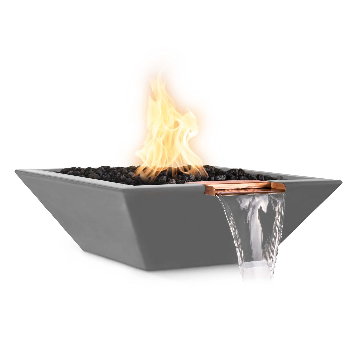 The Outdoor Plus 24-Inch Natural Gas Fueled, GFRC Concrete, Maya Fire & Water Bowl with Low Voltage Electronic Ignition - OPT-24SFWE12V-NGY-NG