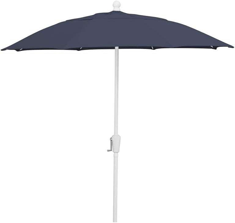 FiberBuilt Patio Umbrella with Crank Lift, 7.5 Foot Navy Blue Canopy and White Pole - 7HCRW-Navy Blue
