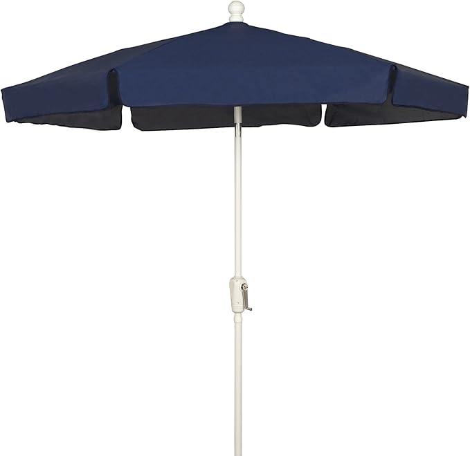 FiberBuilt Garden Umbrella with Crank Lift, 7.5 Foot Navy Blue Canopy and White Pole - 7GCRW-Navy Blue