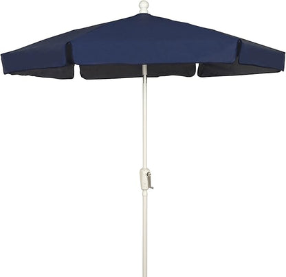 FiberBuilt Garden Umbrella with Crank Lift, 7.5 Foot Navy Blue Canopy and White Pole - 7GCRW-Navy Blue