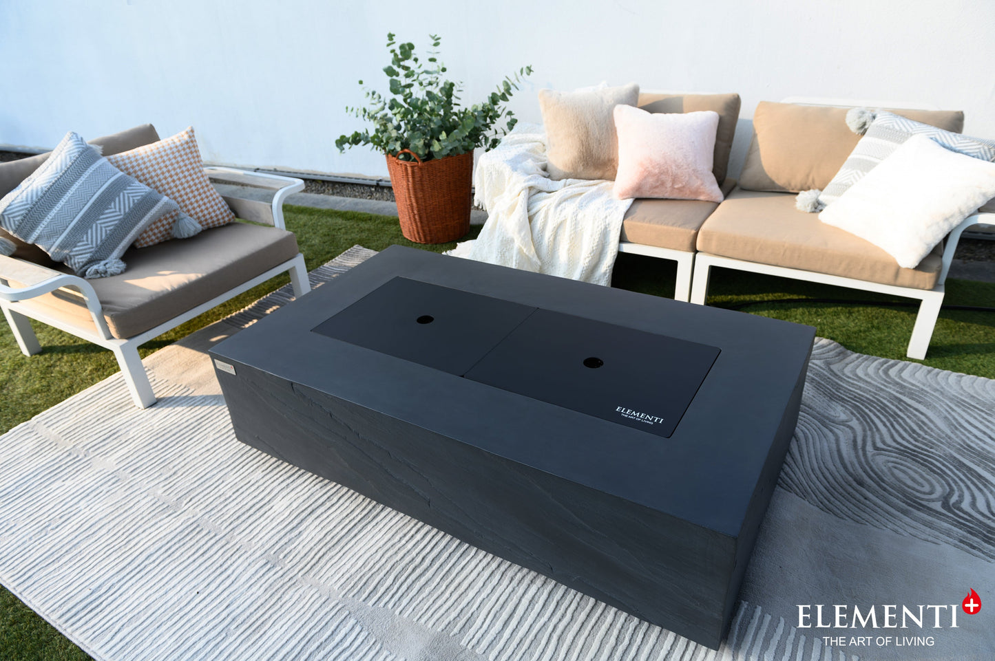 ELEMENTI  -  Cape Town 56 Sandstone Fire Table - Slate Black - OFG410SL