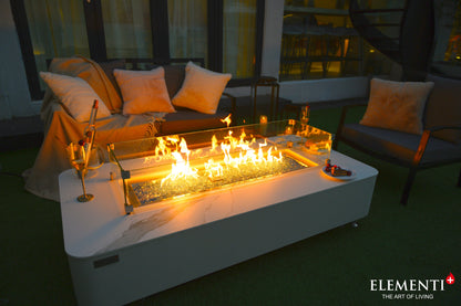 ELEMENTI - Athens 62 Marble Porcelain Top Fire Table - Bianco White - OFP102BW