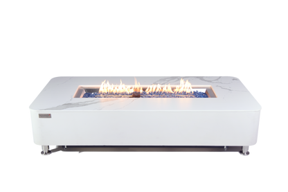 ELEMENTI - Athens 62 Marble Porcelain Top Fire Table - Bianco White - OFP102BW
