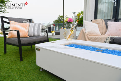 ELEMENTI - Athens 62 Marble Porcelain Top Fire Table - Bianco White - OFP102BW