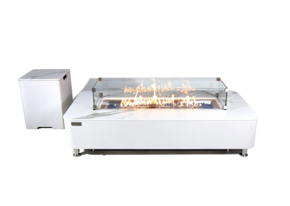 ELEMENTI - Athens 62 Marble Porcelain Top Fire Table - Bianco White - OFP102BW