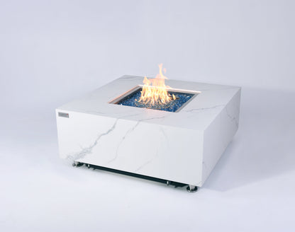 ELEMENTI  -  Carrara 60 Marble Porcelain Fire Table - Bianco White - OFP121BW
